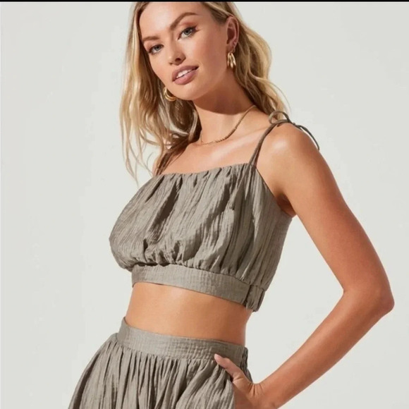 NWT! Terra Bella Square Neck Tie Strap Crop Top in Mushroom, Sz S - Picture 1 of 12